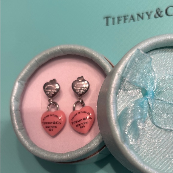 Tiffany & Co. Pink Heart Dangle Earrings with Silver Accents - Picture 2 of 2